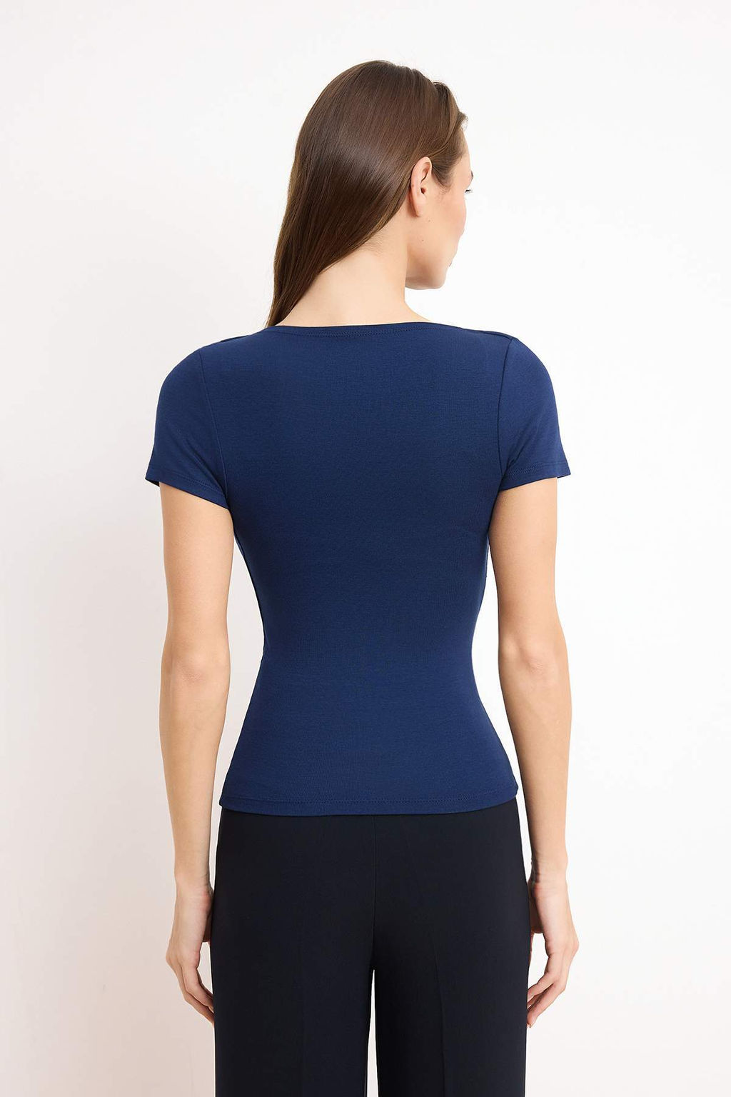 Lacivert Buzgu/Drape Detayl? Fitted/Vucuda Oturan Orme Bluz TWOSS25BZ00278