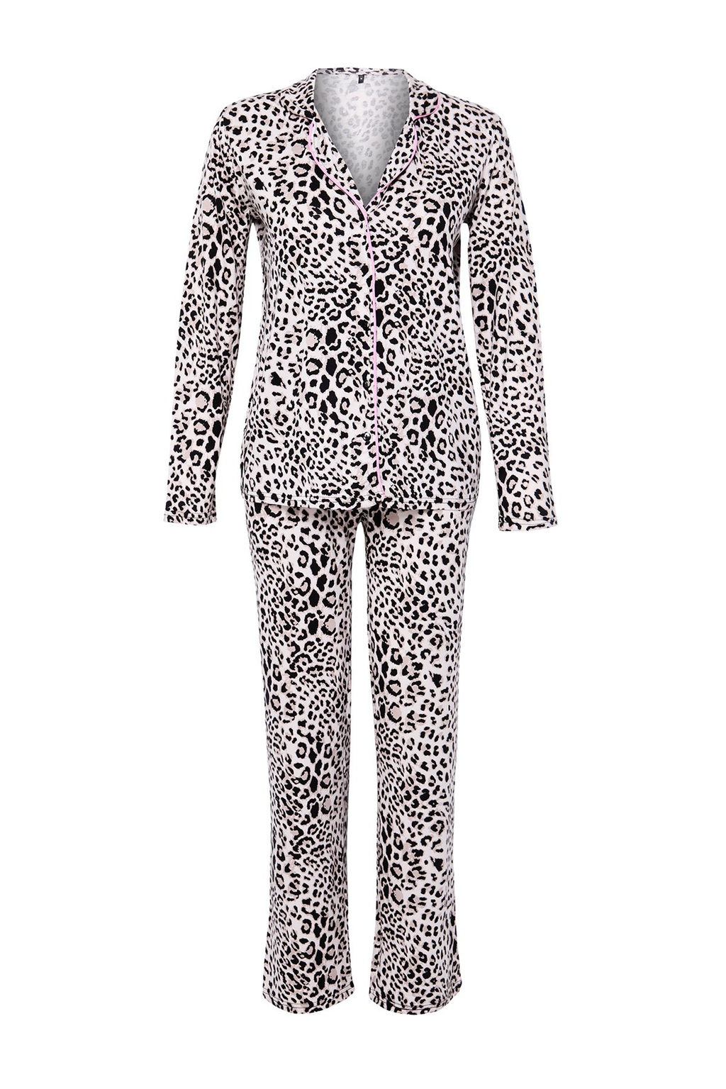 Cok Renkli Leopar Desenli Kurdele/Fiyonklu Biyeli Orme Pijama Tak?m? THMAW25PT00107