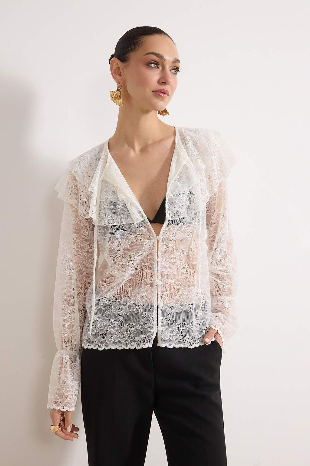 Beyaz F?rf?rl? Boho Astars?z Dantel Gomlek TPRSS26GO00002 - Trendyolmilla фото 3