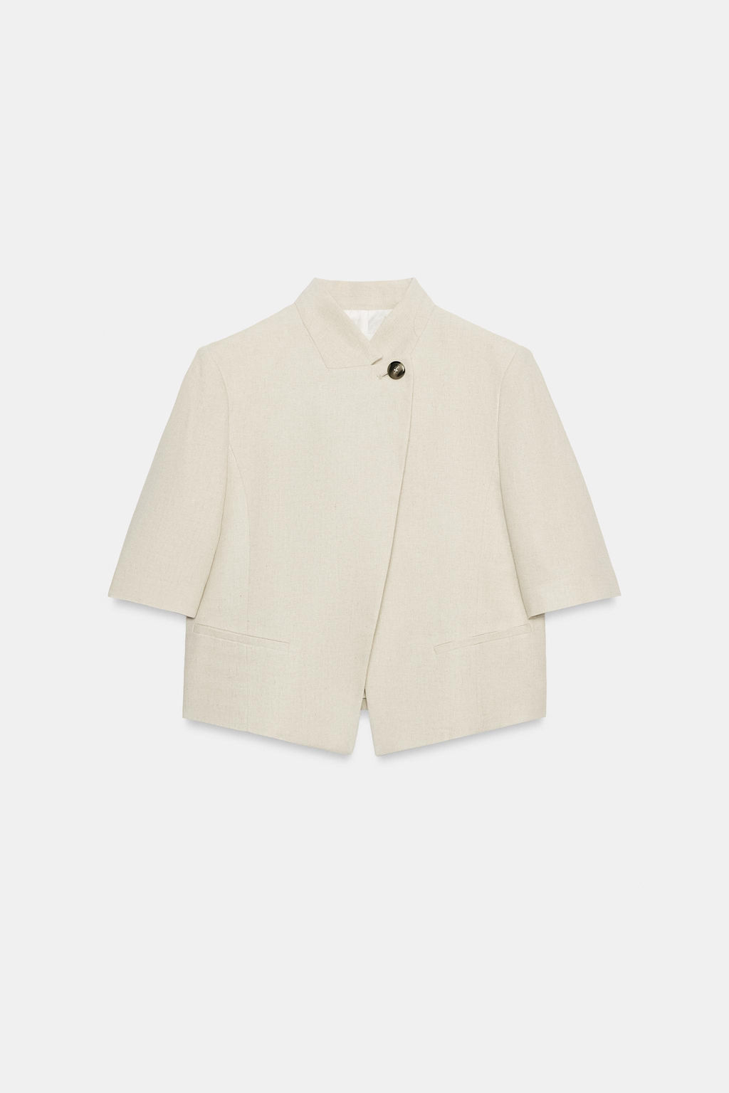 BLAZER CON LINO MANGA CORTA / Beige claro - Zara фото 3