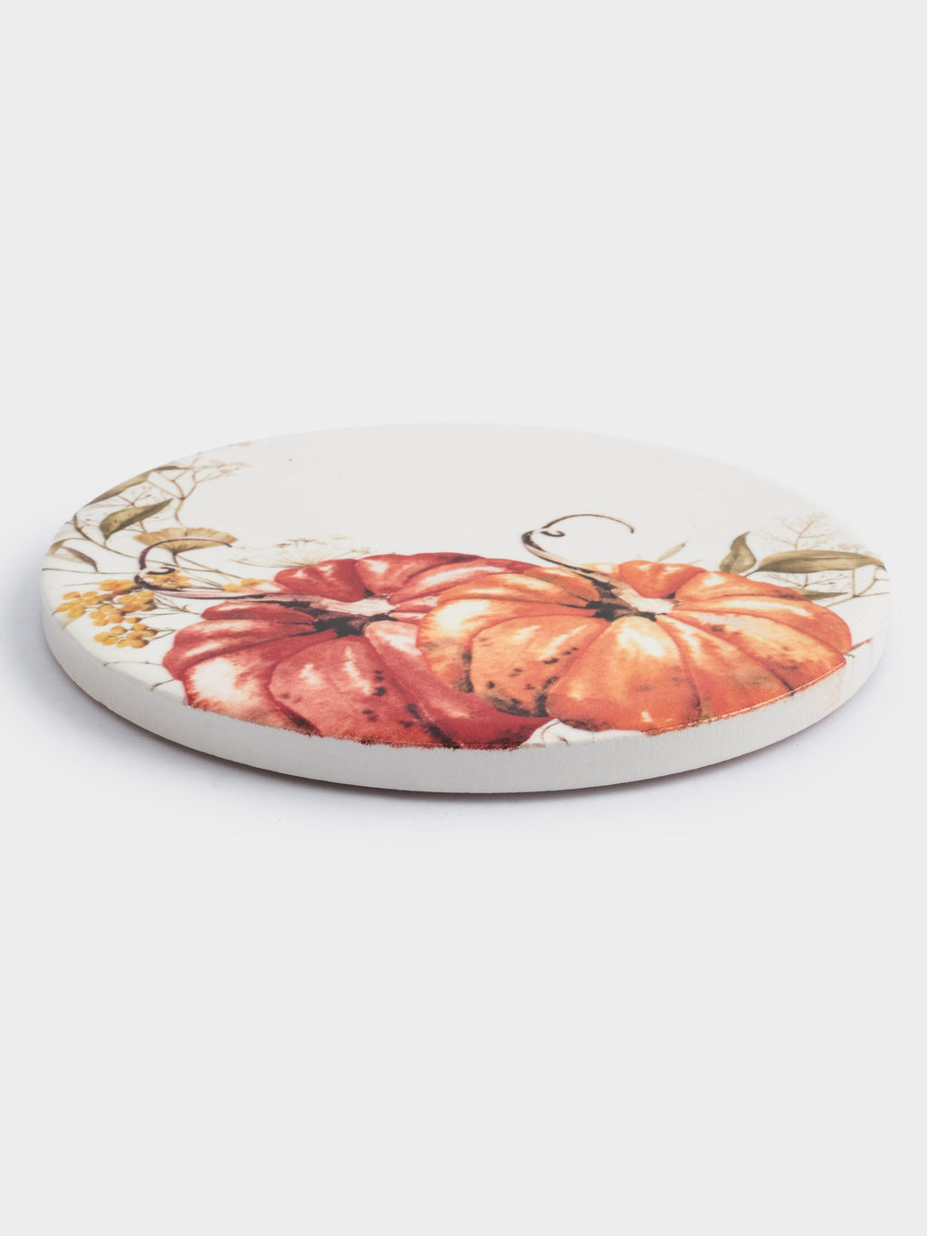 Подставка под кружку, 11 см, круглая, керамика/пробка, белая, Тыквы, Light pumpkin