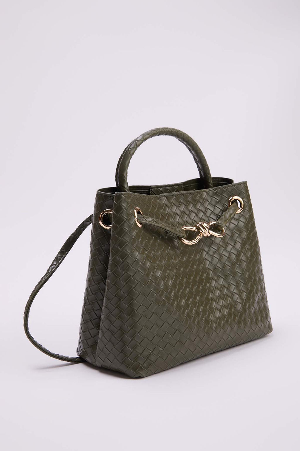 Haki Cift Kullan?ml? Orgu Suni Deri Orta Boy Kad?n Omuz Cantas? TAKSS26OC00049