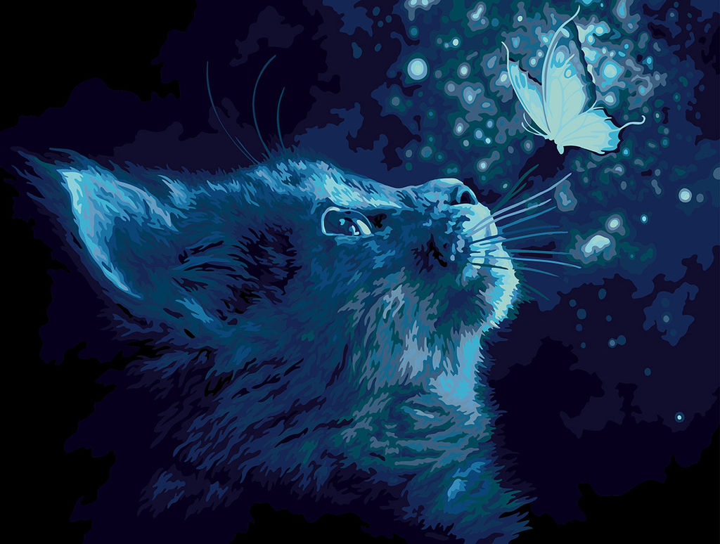 ФРЕЯ PNB/PMDD-250 Набор для раскрашивания по номерам ( со светодиодами ) 40 х 30 см Котик в неоновом свете