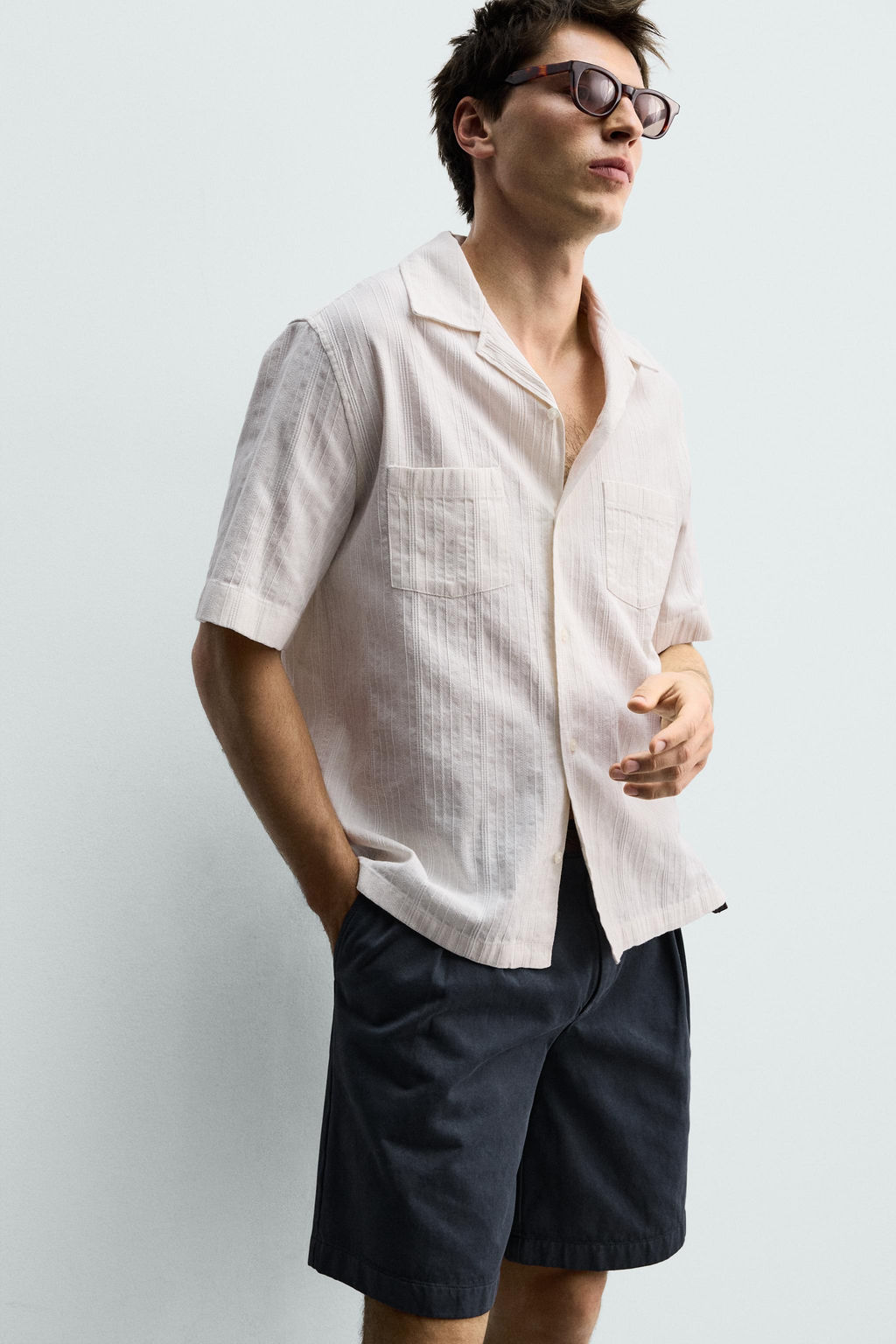 CAMISA RELAXED FIT JACQUARD RAYAS / crudo-blanco - Zara фото 5