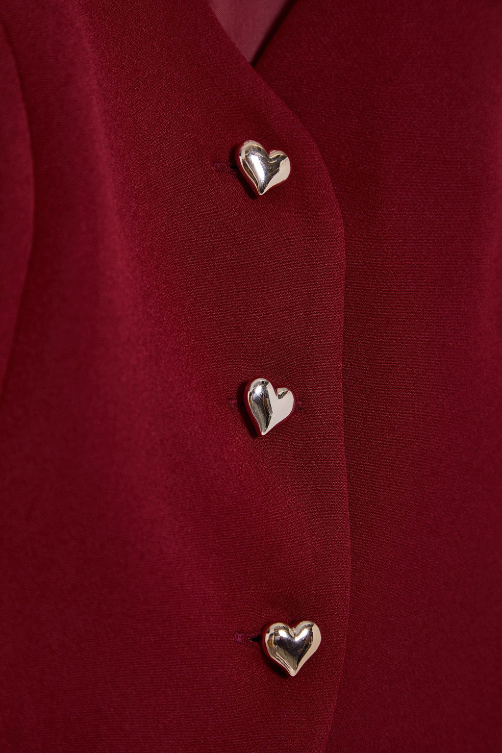 Bordo Fitted Crop Kalpli Dugmeli Dokuma Yelek TWOSS25YE00015