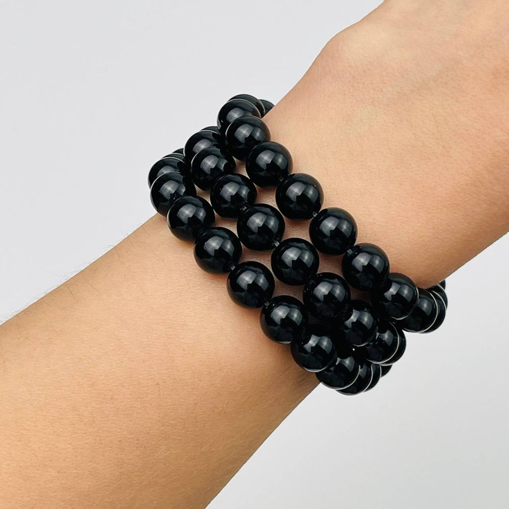 Бусины для украшений из черного Обсидиана (46 бусин) 38 см