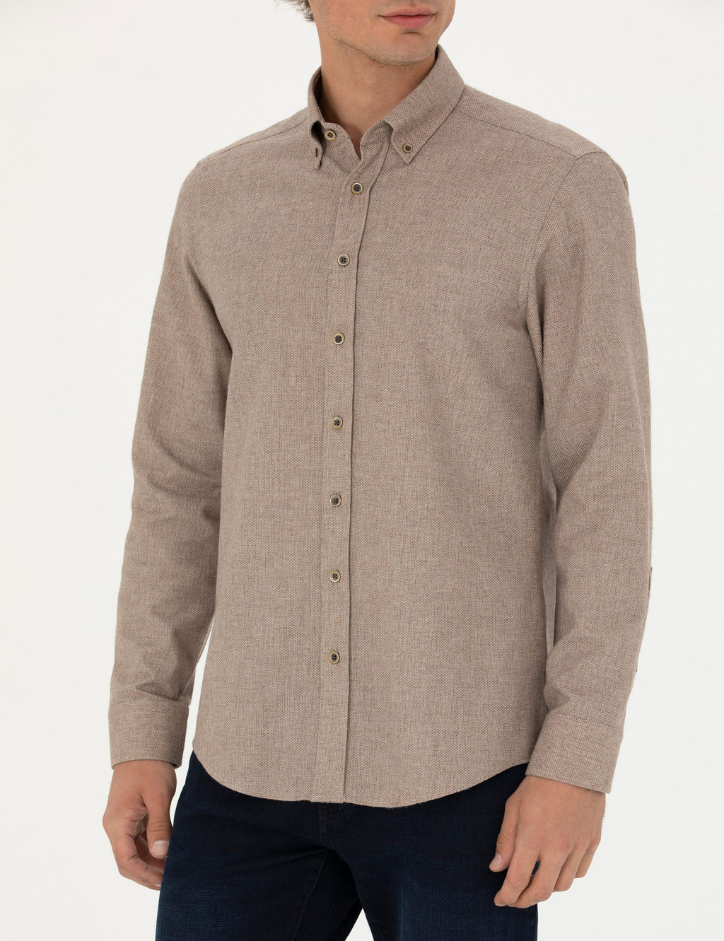 Bej Slim Fit Uzun Kollu G_mlek