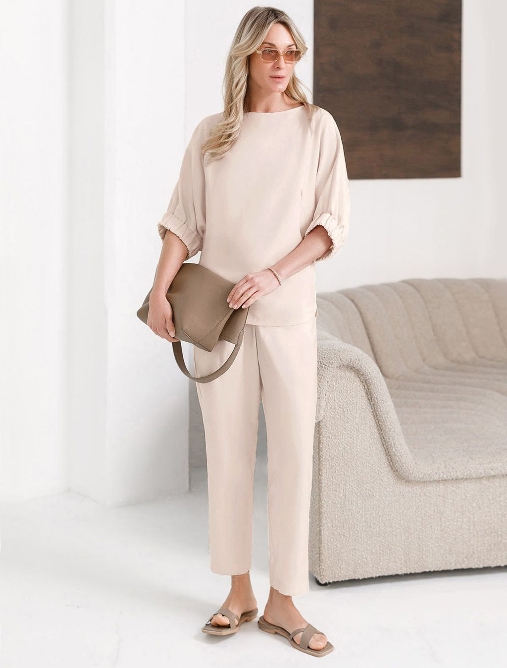 Свободная блузка с вырезом лодочка из плотного лиоцелла - Vilatte фото 5