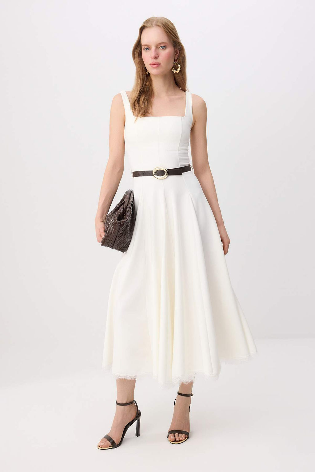 Beyaz Dantel Deri Kemerli Skater/Belden A__lan Maxi Dokuma Elbise TWOSS26EL01016 - Trendyolmilla фото 2