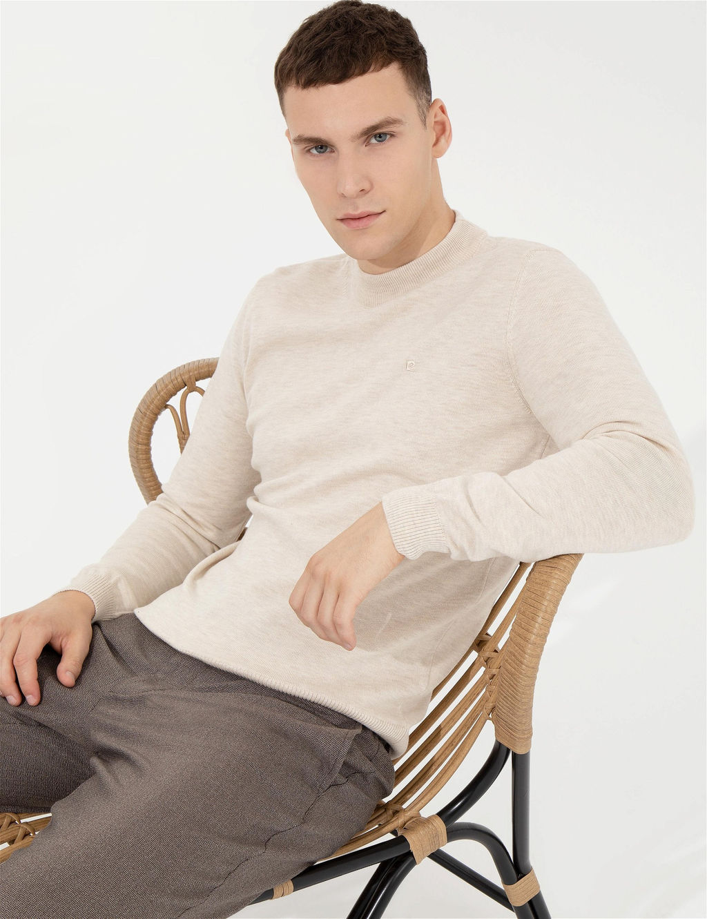 Krem Melanj Slim Fit Yar_m Bal_k__ Yaka Basic Triko Kazak - Pierre cardin фото 2