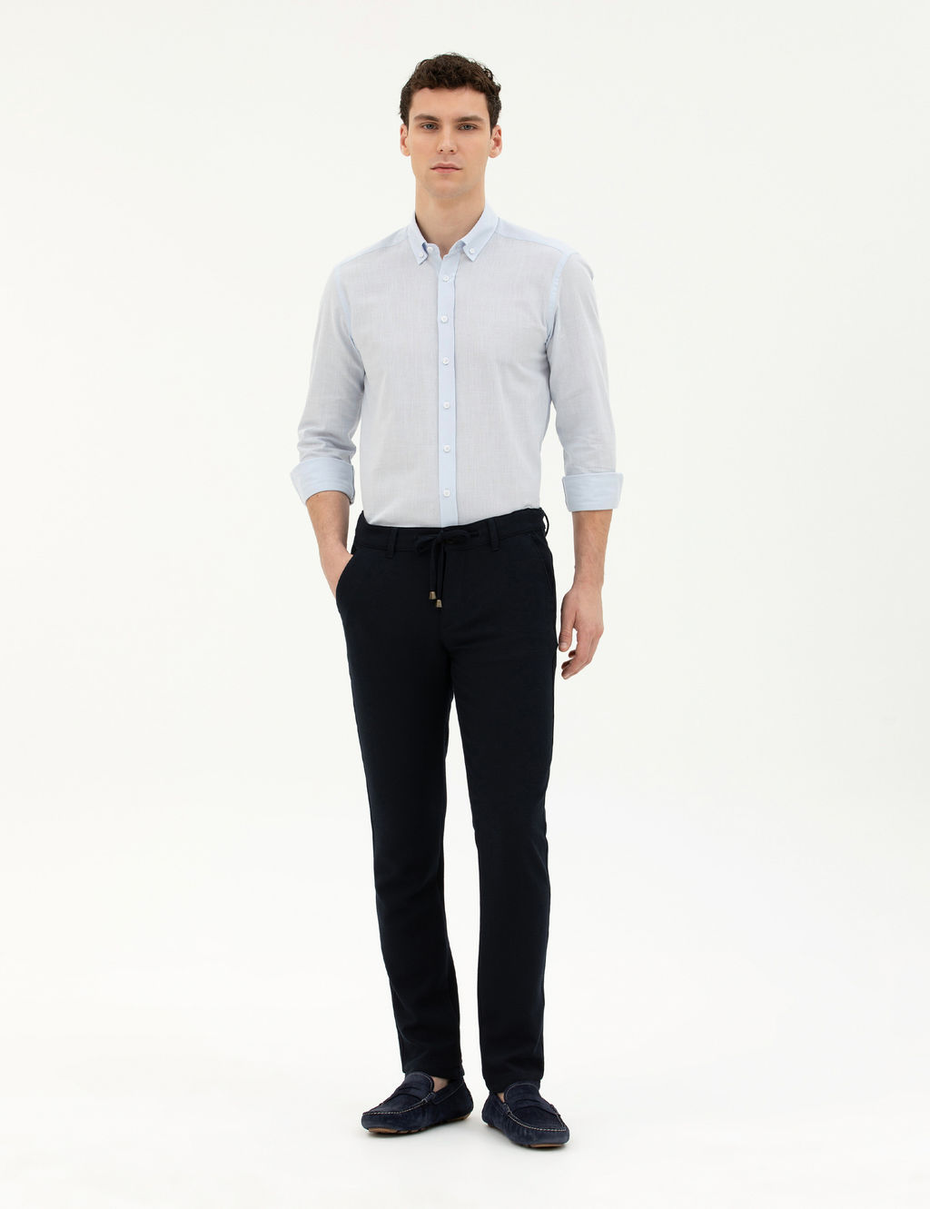 Lacivert Slim Fit Jogger Kanvas Pantolon