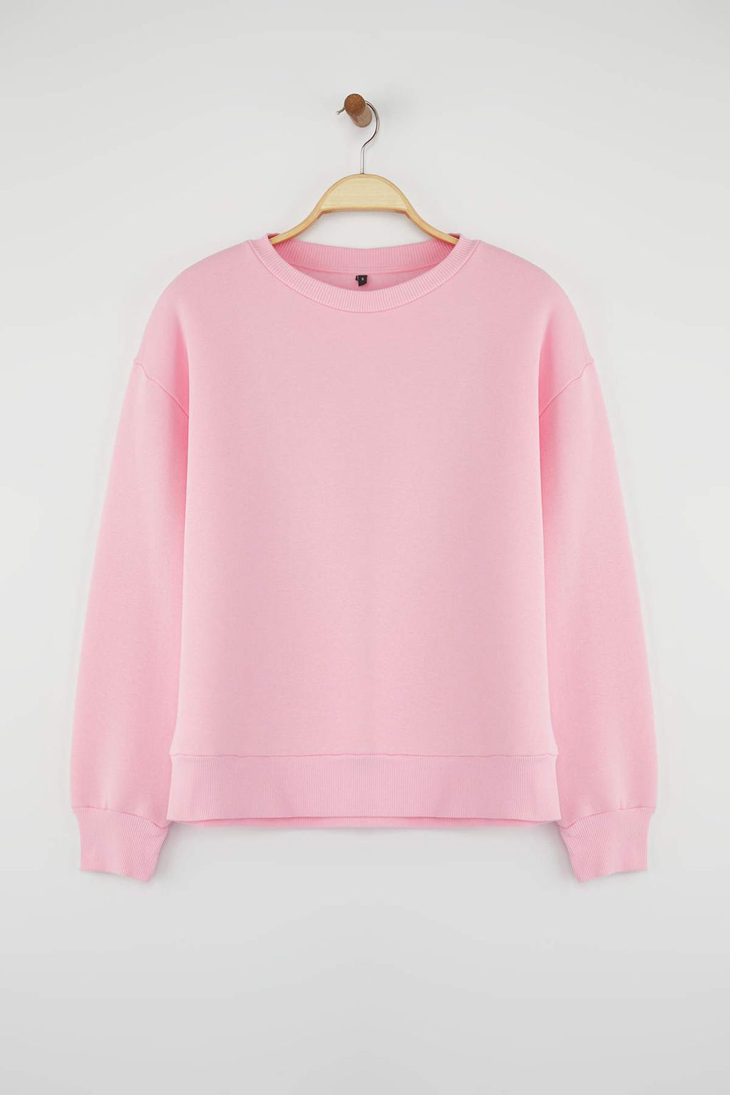 Ac?k Pembe Kal?n Ici Polarl? Regular/Normal Kal?p Bisiklet Yaka Basic Orme Sweatshirt TWOAW24SW00101