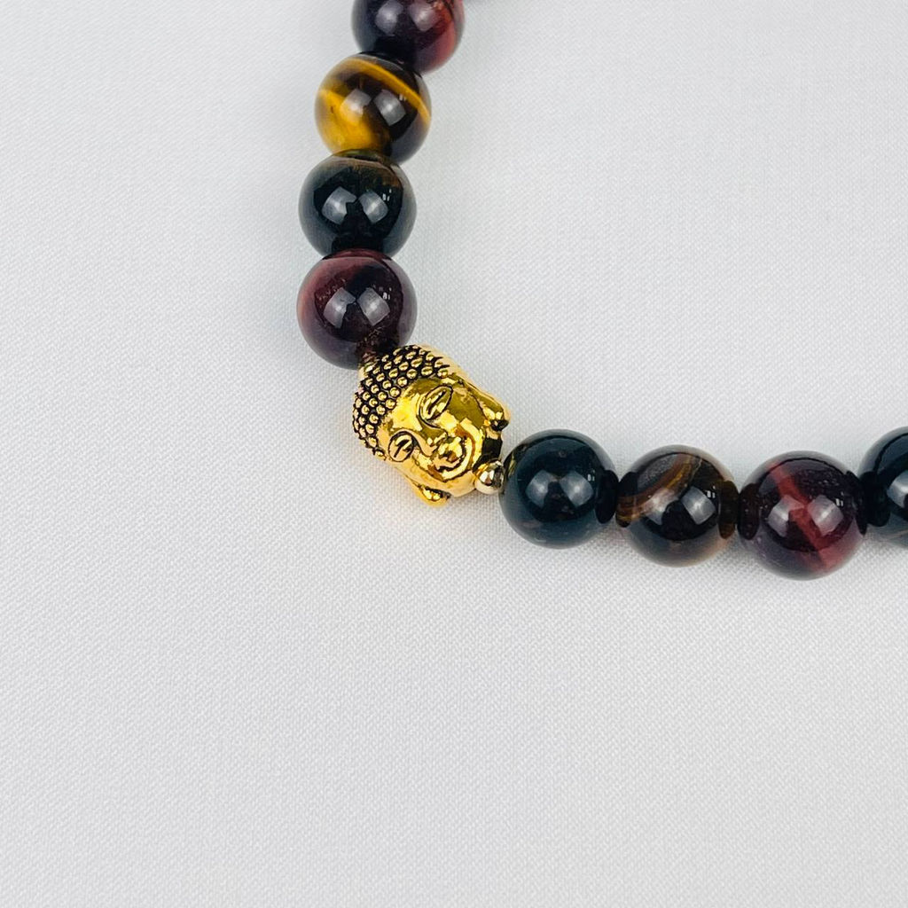 Браслет Будда из Тигрового, Бычьего и Соколиного глаза 19 см