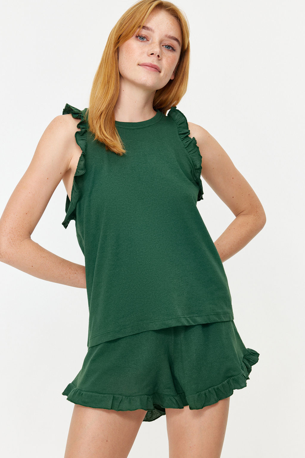 Trendyolmilla Siyah %100 Pamuklu F?rf?rl? Sortlu Orme Pijama Tak?m? THMSS22AU0304 фото 2