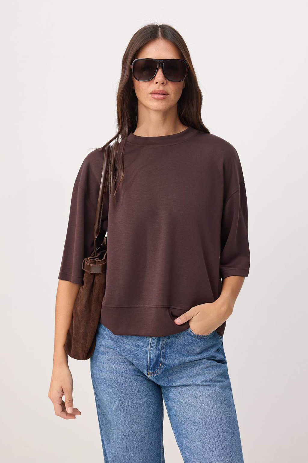 Lacivert Oversize/Genis Kal?p Dusuk Kol Truvakar Soft Touch Orme T-Shirt TWOSS26TS00182 - Trendyolmilla фото 5