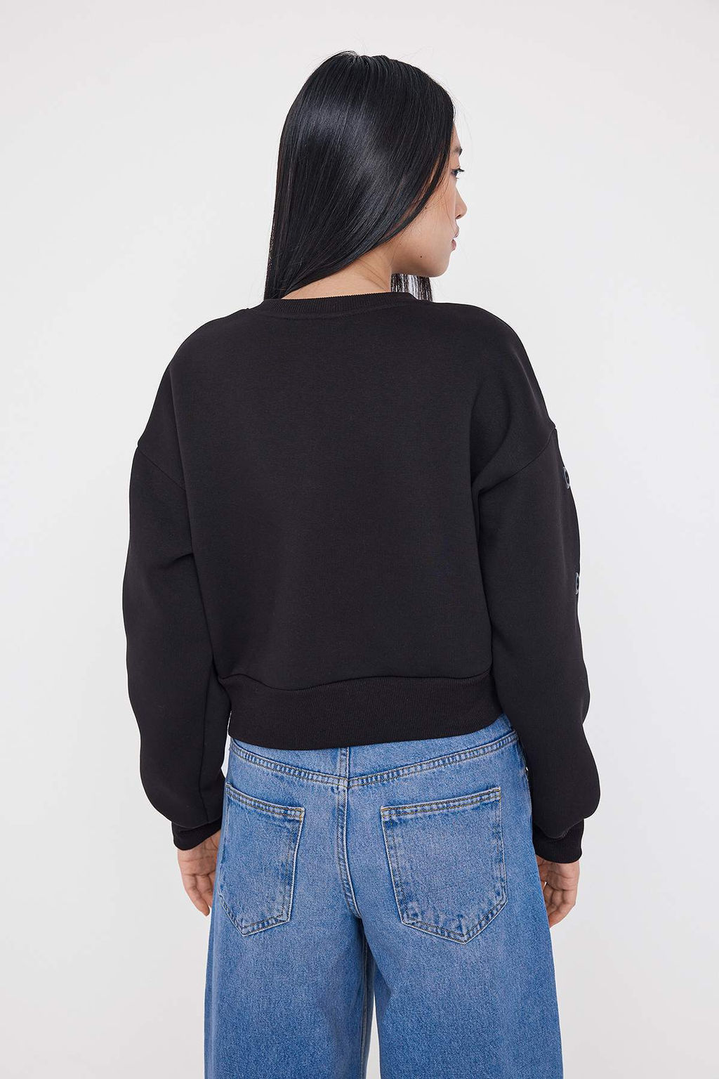 Teen Siyah Kus Gozu Detayl? Regular/Normal Kal?p Orme Sweatshirt TWOAW26SW00144 - Trendyolmilla фото 5