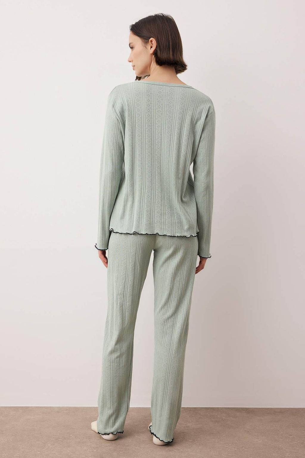 Yesil H?rkal? Pointel/Fitilli Baby Overloklu Orme Pijama Tak?m? THMAW26PT00219 - Trendyolmilla фото 4