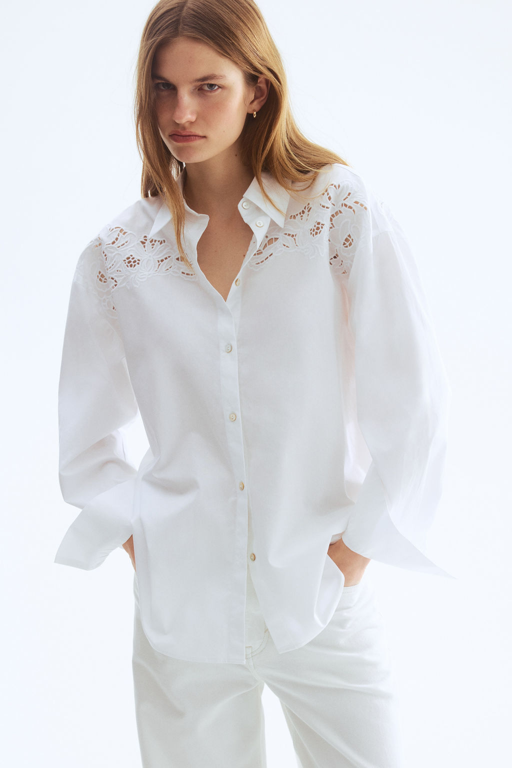 Camisa de algod?n con bordado ingl?s - H&m фото 2