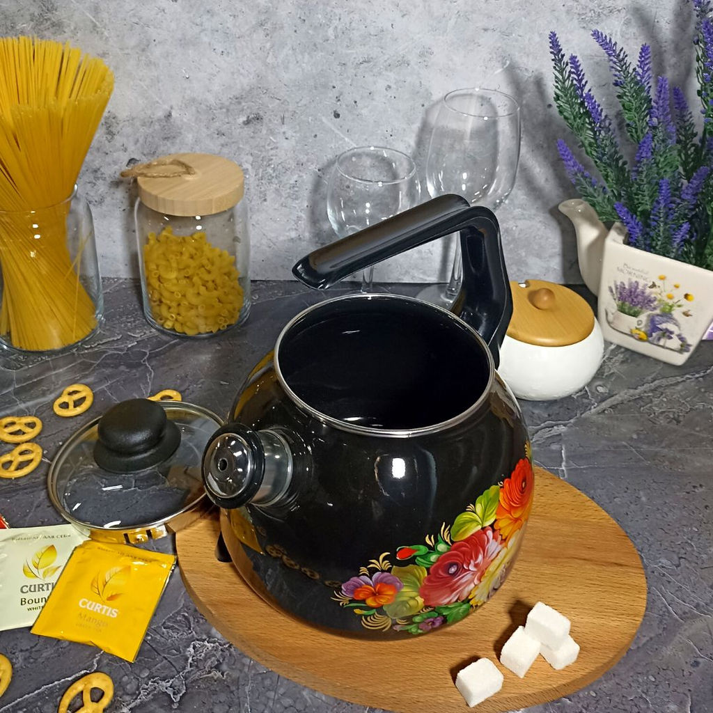 Чайник для плиты 3,0л 4с209я Жостово черн - Стальэмаль фото 10