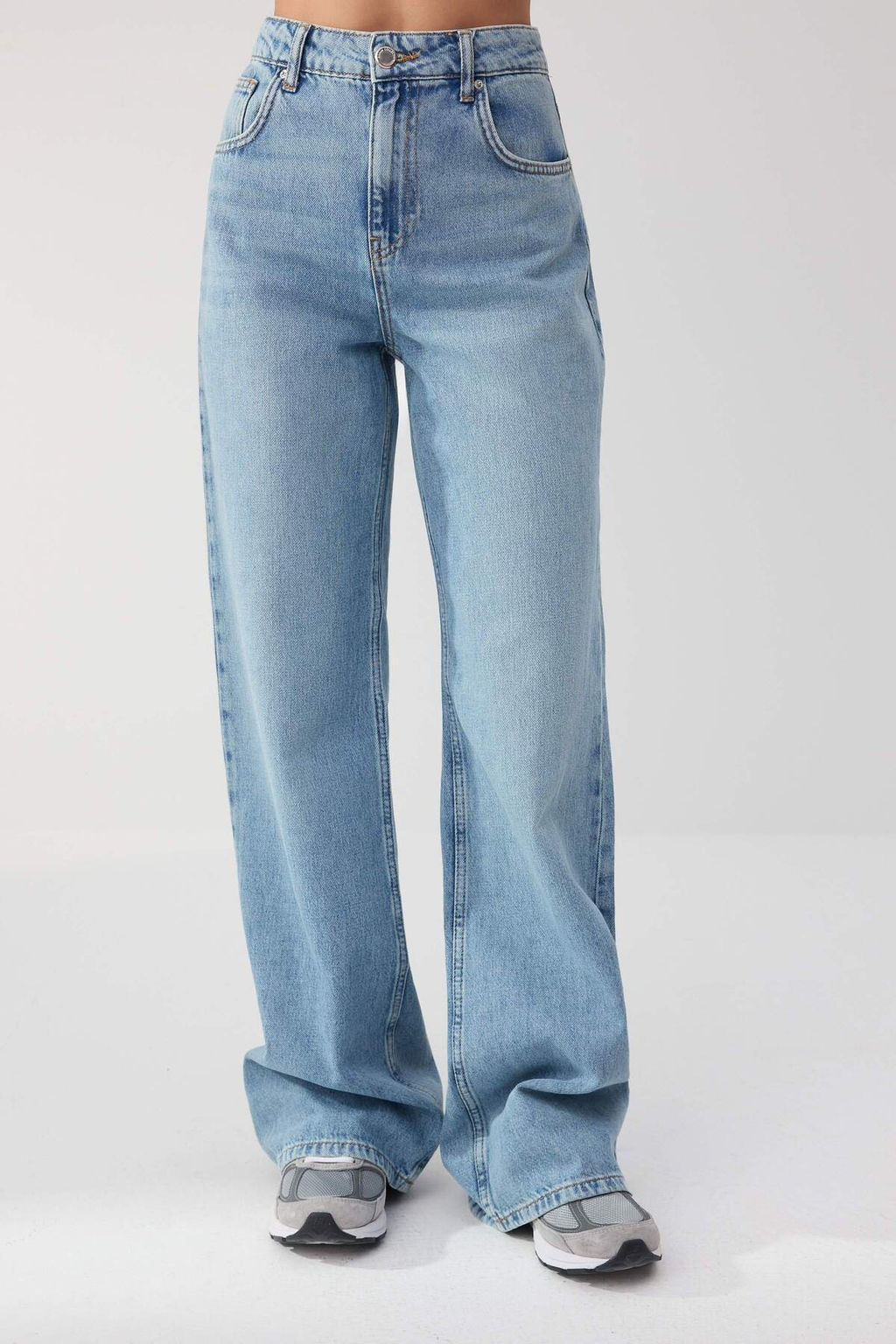 Trendyolmilla Wardrope Essentials Mavi D_k_ml_ Y_ksek Bel %100 Pamuk Wide Leg Jeans TWOSS26JE00122  фото 4