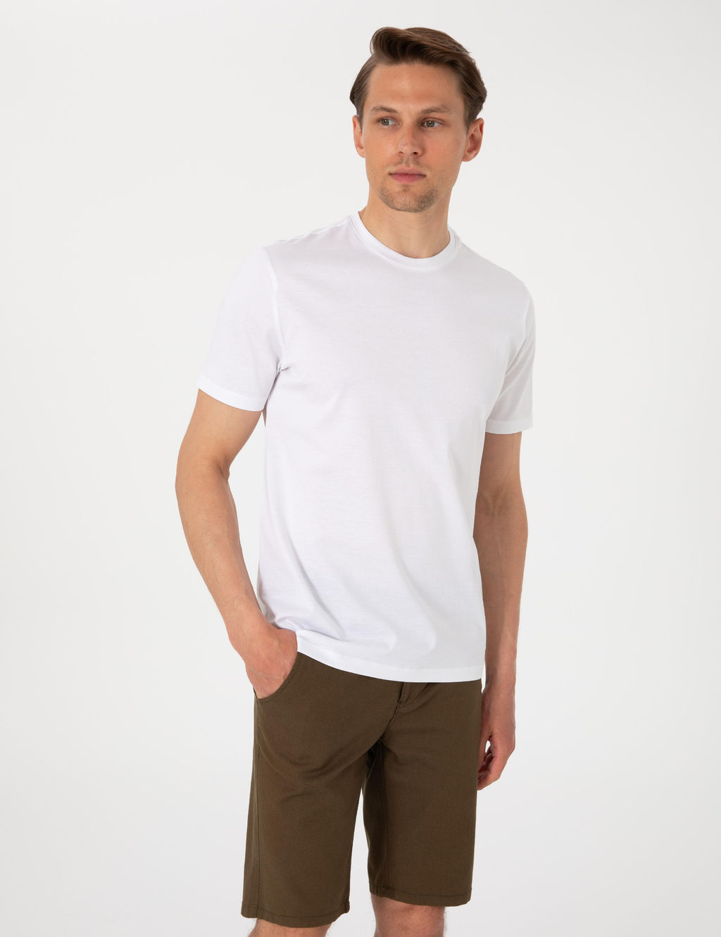 Beyaz Slim Fit Merserize Basic Ti__rt - Pierre cardin фото 3