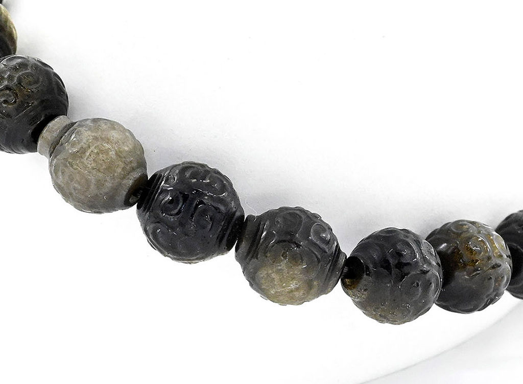 Браслет из Обсидиана шарик резной 7мм, 10г
