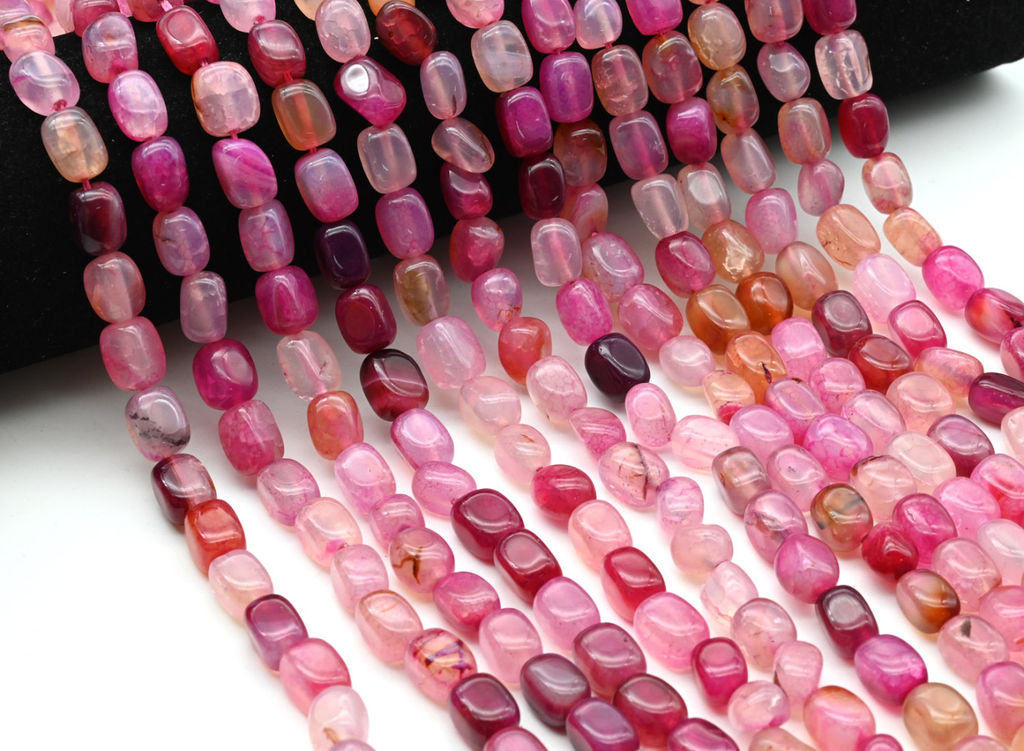 Бусины из агата "Вены Дракона" прямоугольник 8*11мм тонированный цв.фуксия, 36см, 32 бусины Радуга камня