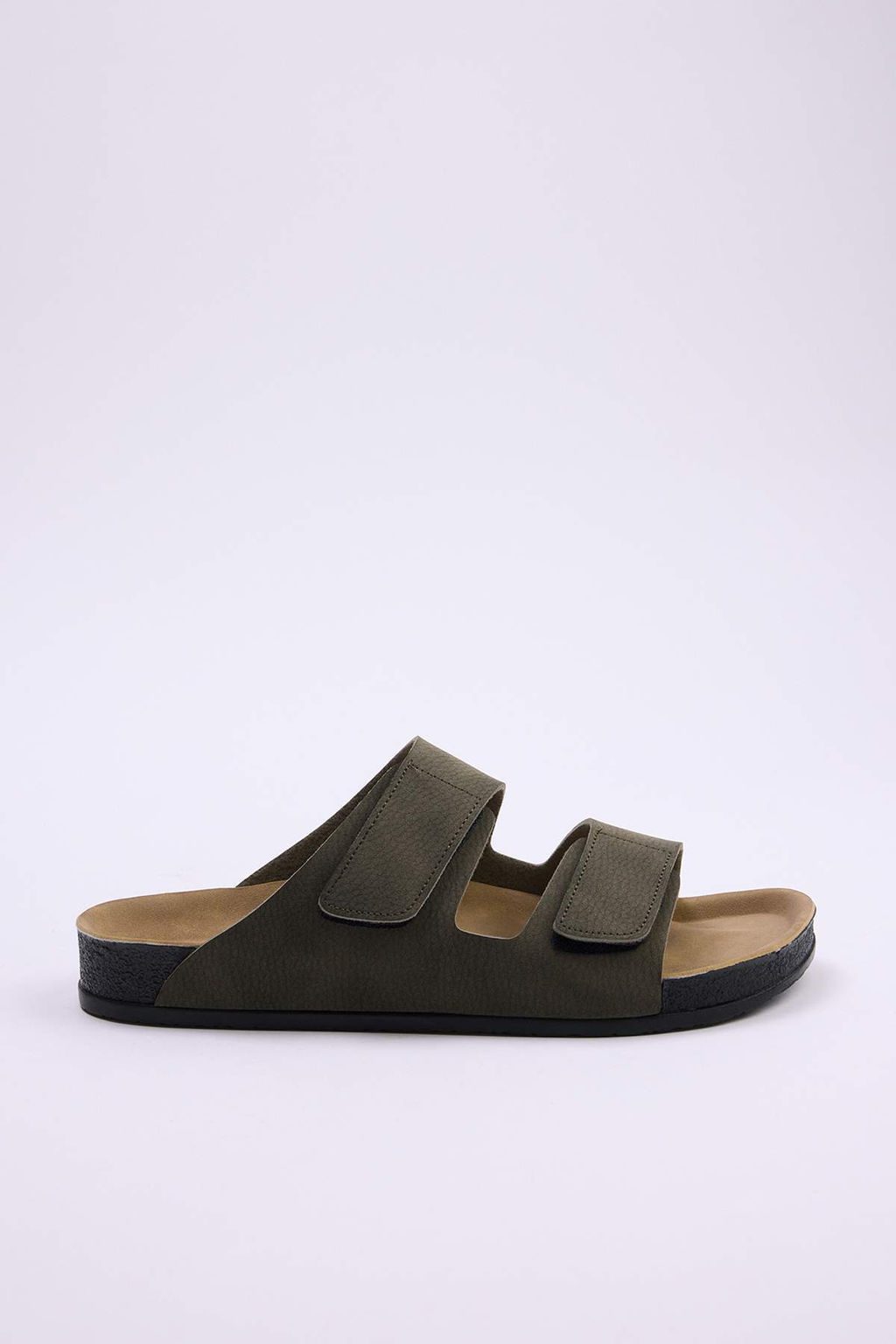 Haki Nubuk C?rt Bantl? Erkek Duz Taban Terlik TAKSS25TE00034