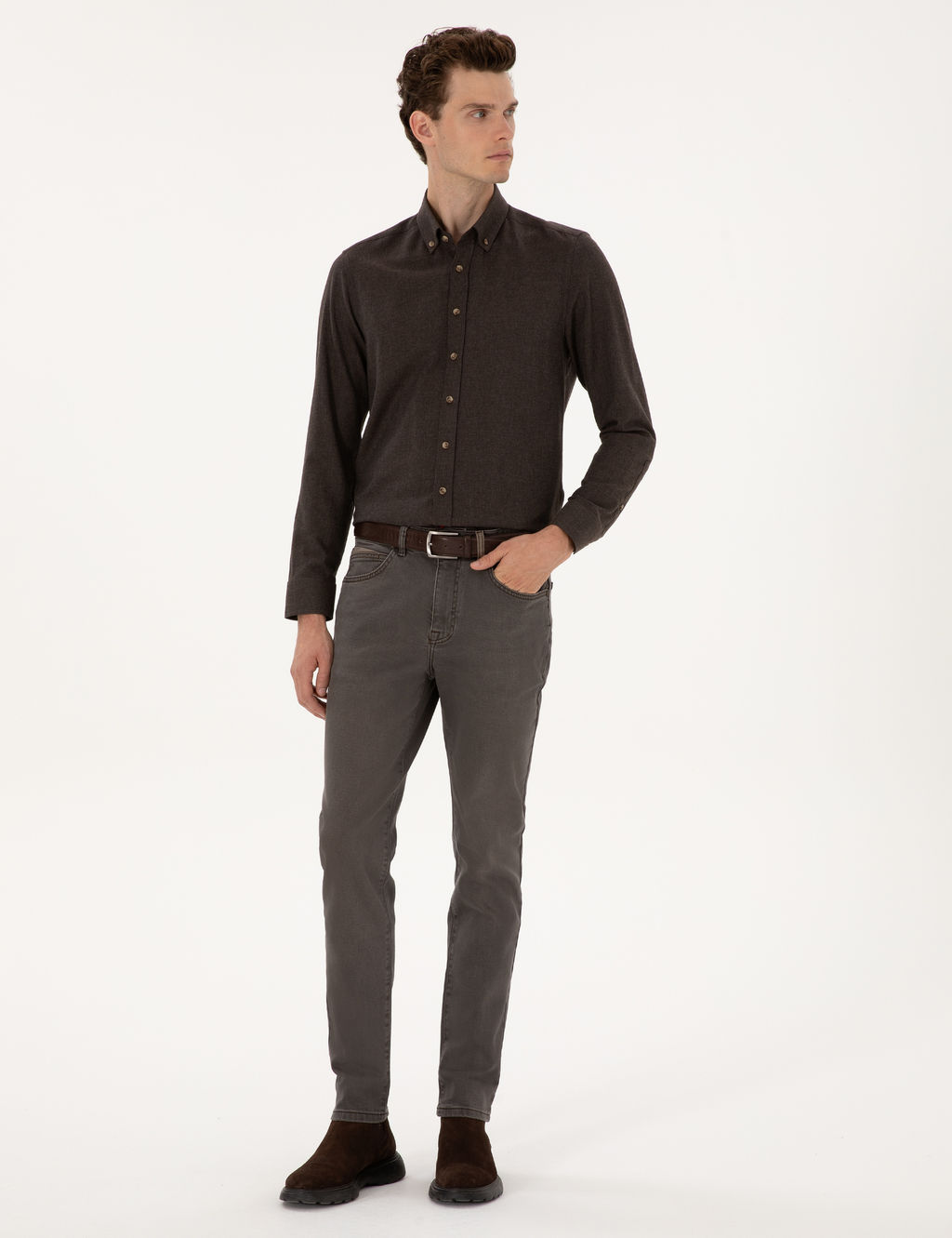 Kahverengi Slim Fit Jean Pantolon