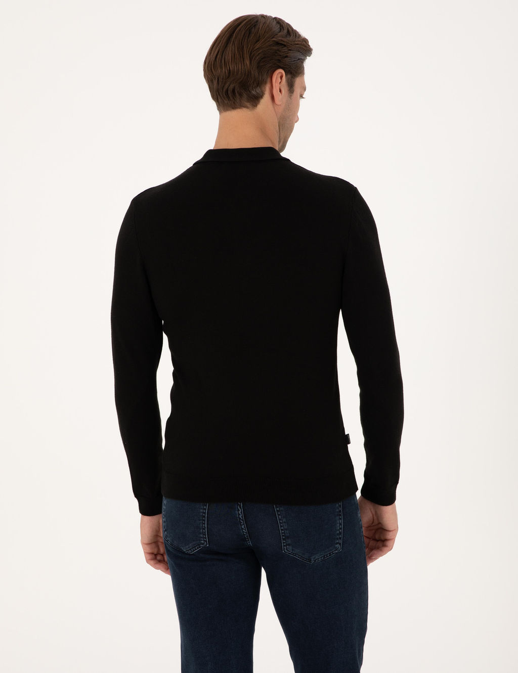 Siyah Slim Fit Polo Yaka Basic Triko Kazak - Pierre cardin фото 5