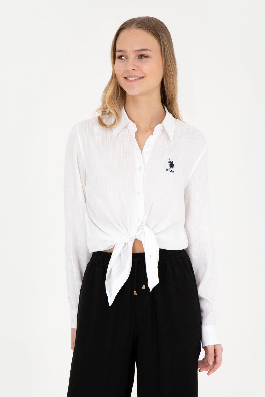 Женская белая рубашка с длинным рукавом - U.s. polo assn фото 8