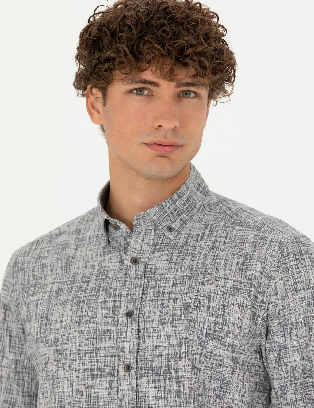 Рубашка Pierre Cardin Slim Fit серая с длинным рукавом