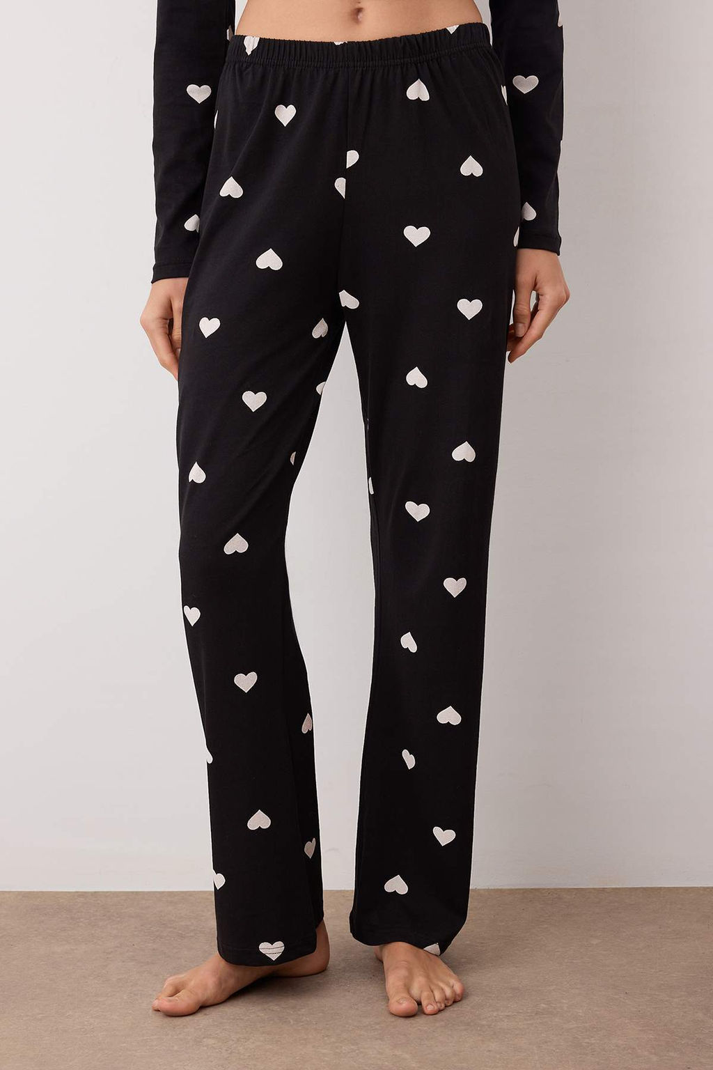 Siyah %100 Pamuklu Kalpli Orme Pijama Tak?m? THMAW21PT0548