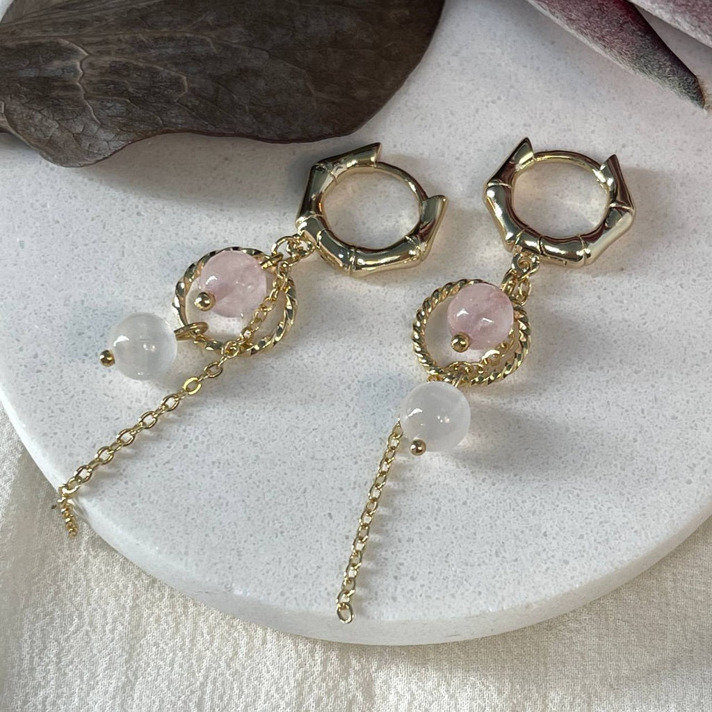 Серьги из Розового кварца и Селенита - Радуга самоцветов фото 2