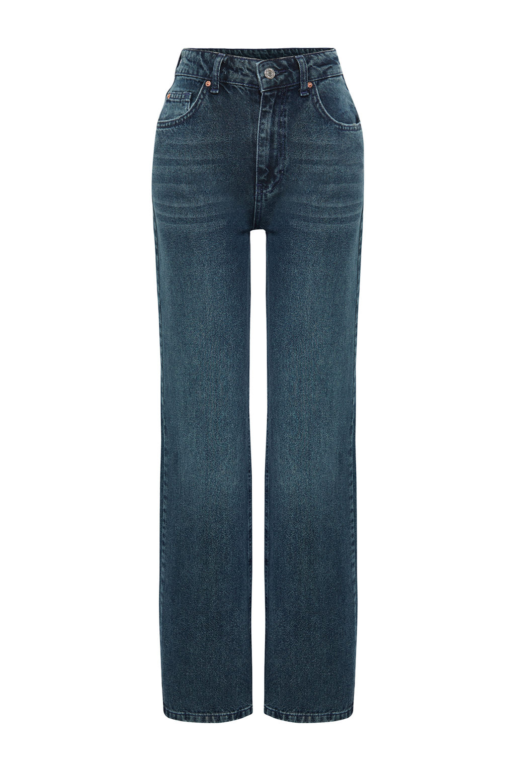 TRENDYOLMILLA Koyu Mavi Soluk Efekt Vintage Yuksek Bel Wide Leg Jeans TWOSS24JE00080 фото 7