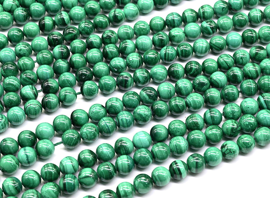Малахит натуральный шарик 6мм, 39,5см, 64 бусины Радуга камня