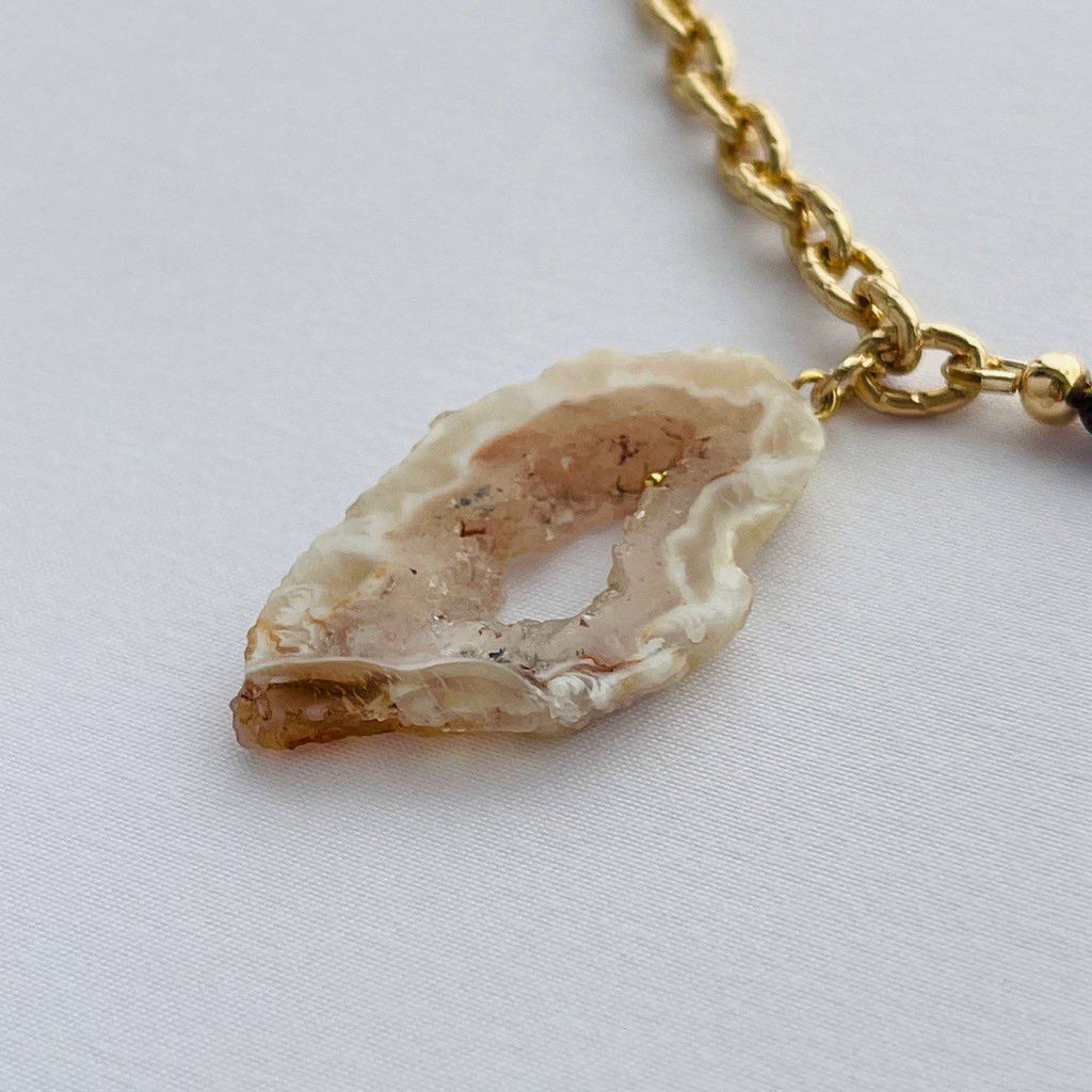 Колье из Граната и Жемчуга на цепочке с кулоном из Агата 47 см +