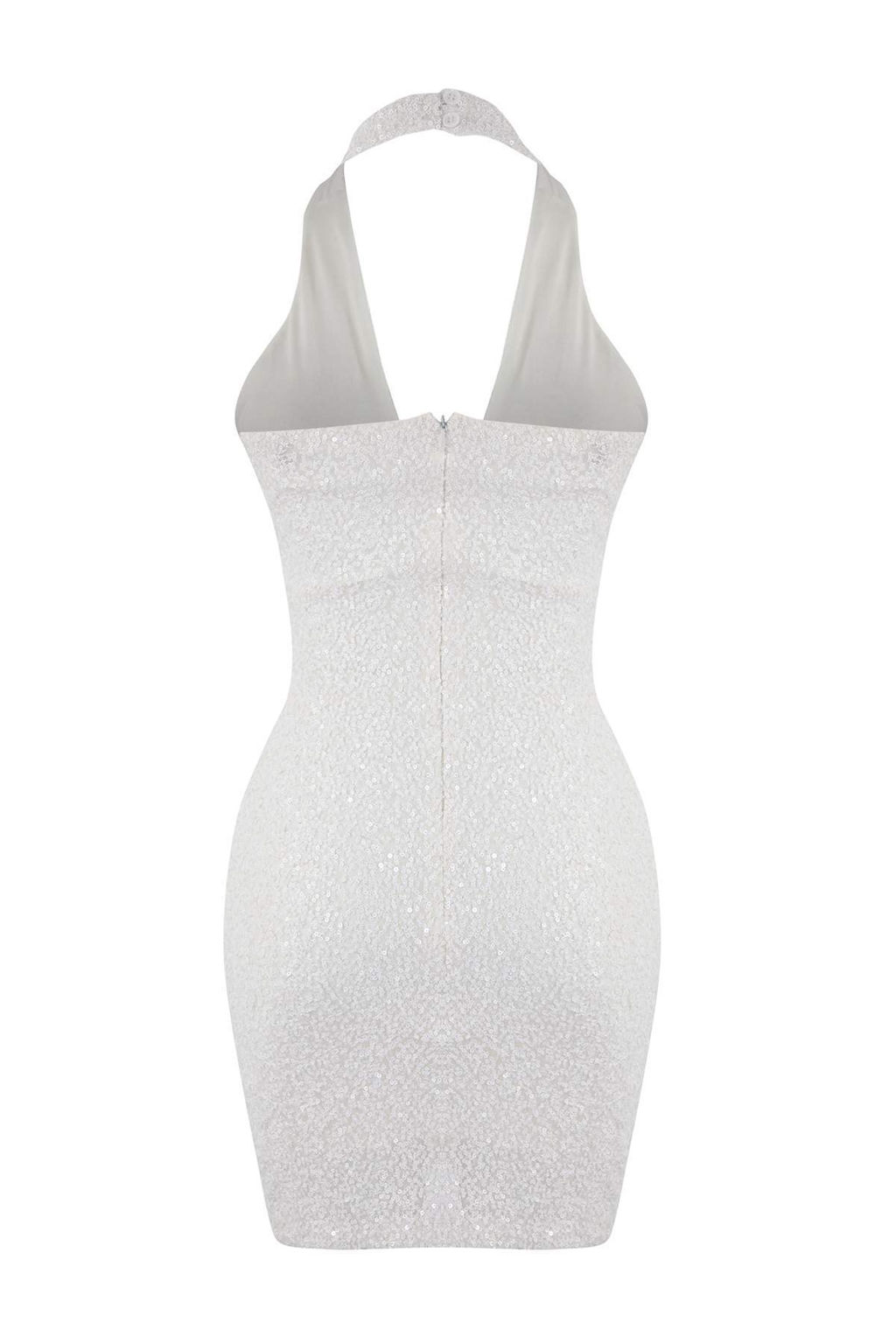 Beyaz Duz Orme Payet K?sa / Mini Astarl? S?k/Gece Elbise