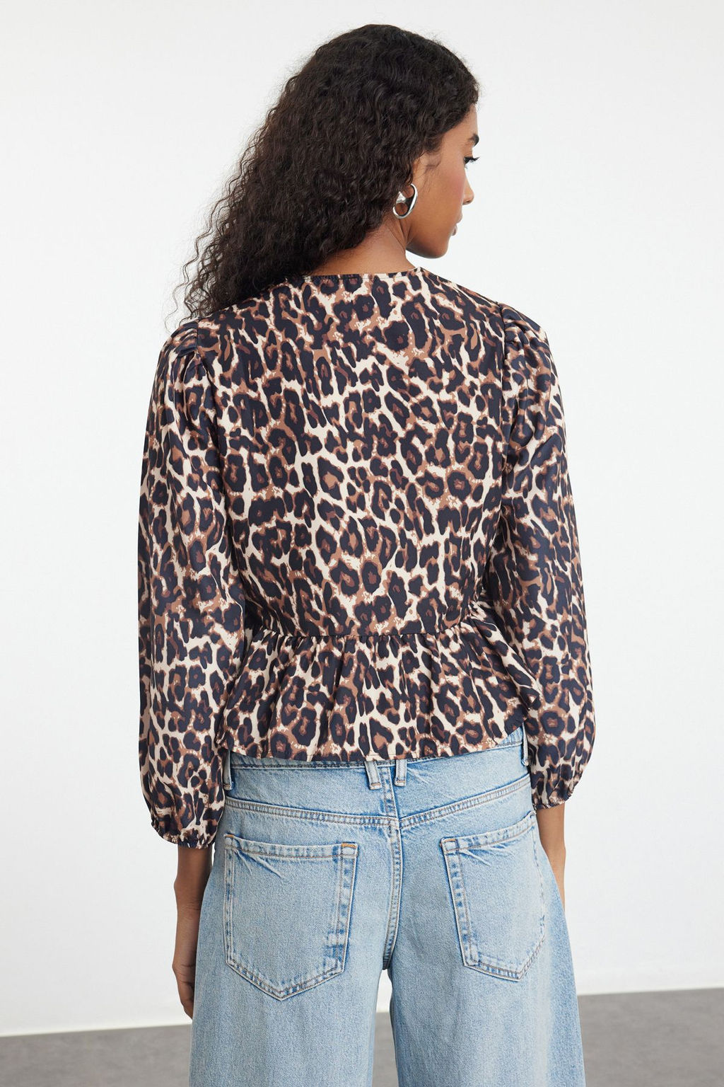 Cok Renkli Animal Leopar Desenli Baglamal? Regular Normal Kal?p Dokuma Gomlek TWOAW25GO00087