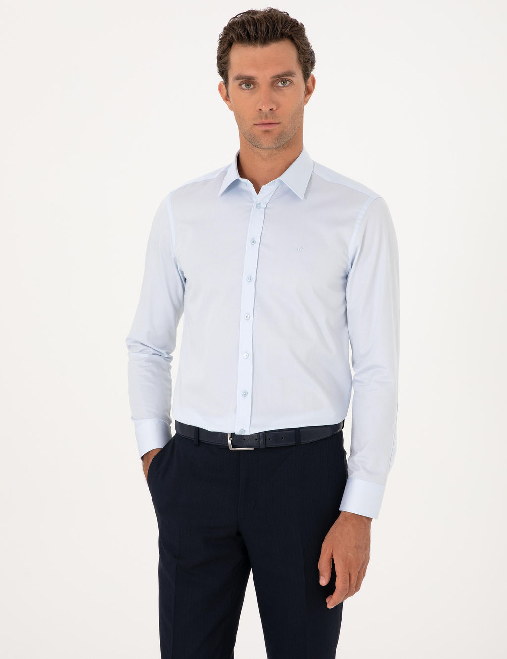 A__k Mavi Slim Fit %100 Pamuk Klasik G_mlek - Cacharel фото 3