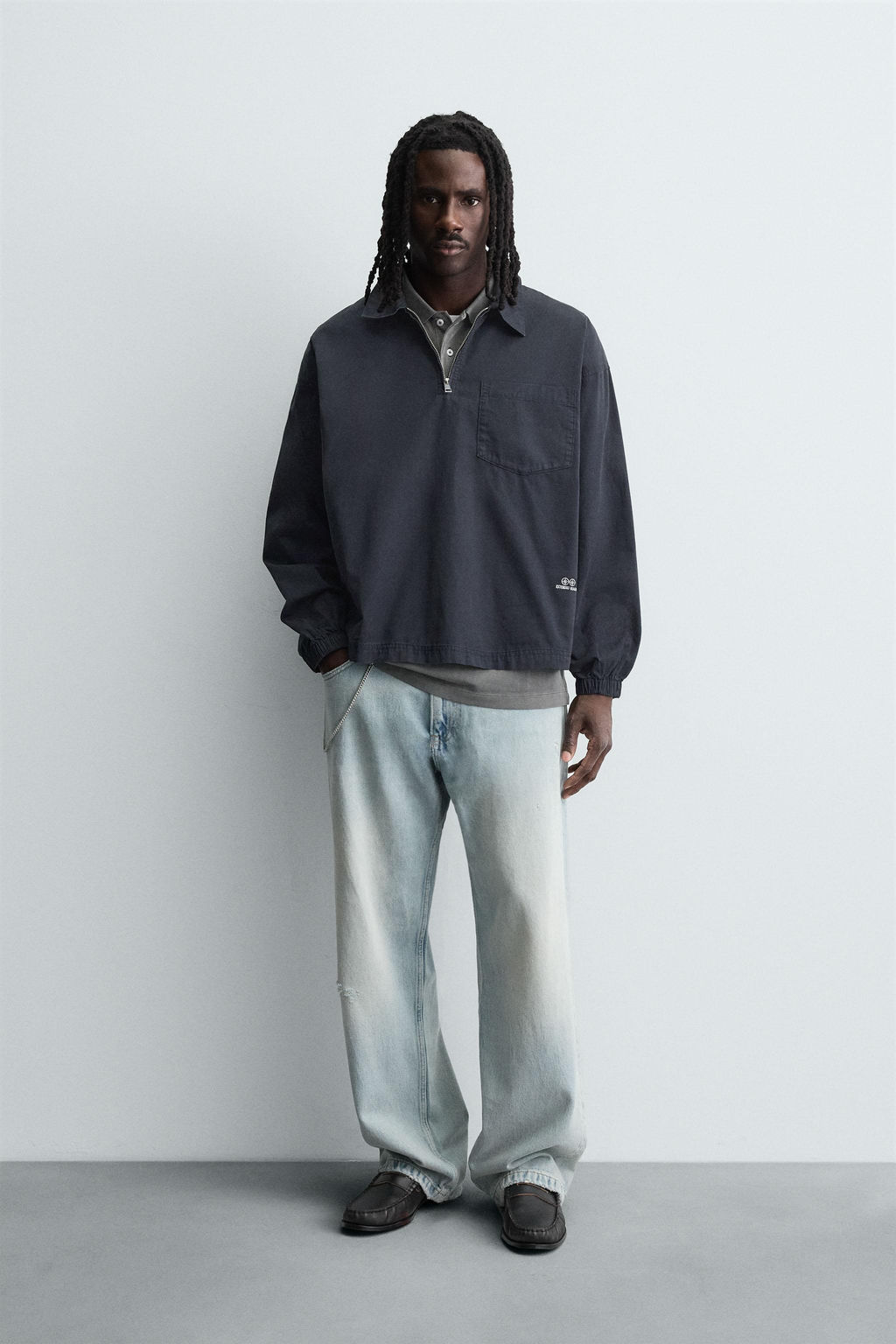 DENIM ZIP-UP POLO SHIRT