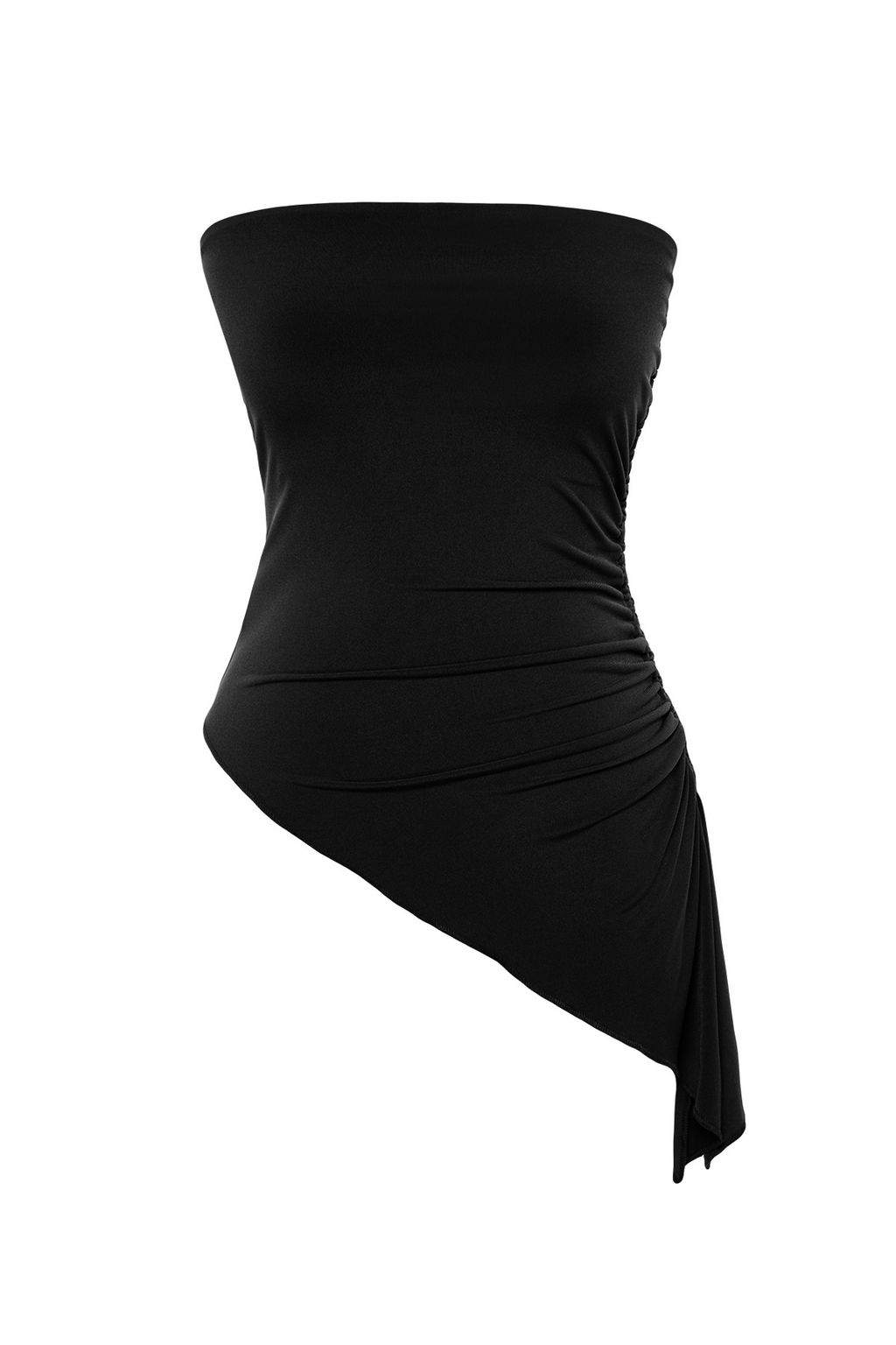 Trendyolmilla Siyah Straplez Buzgu Detayl? Fitted/Vucuda Oturan Esnek Orme Bluz TWOSS24BZ00054