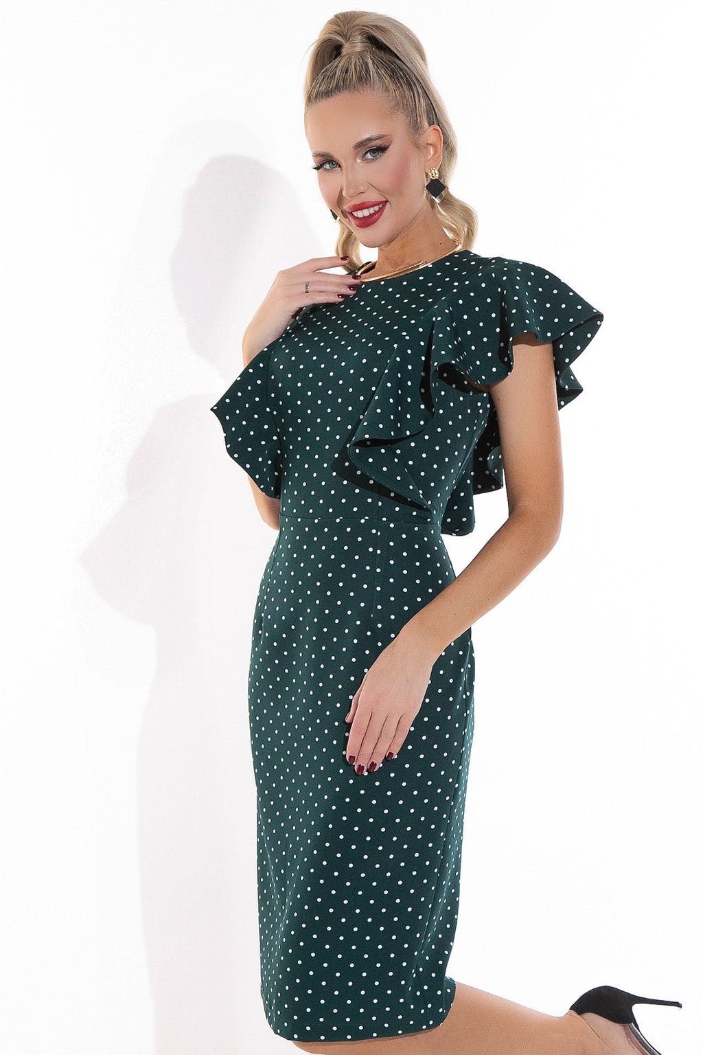 Платье Барселоника (горох изумрудный) - Эльза фото 3