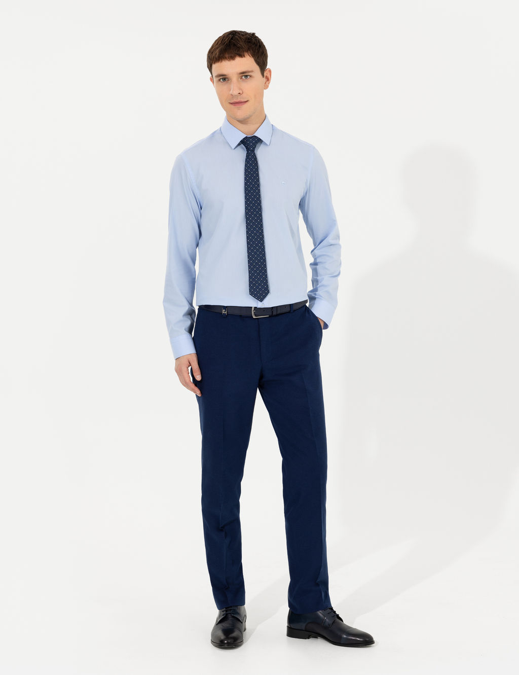 A__k Mavi Slim Fit Uzun Kollu Klasik G_mlek
