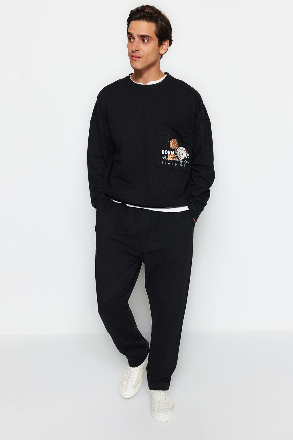 TRENDYOL MAN Siyah Regular Fit Bask?l? Orme Pijama Tak?m? TMNAW24PT00045 - Trendyolmilla фото 2