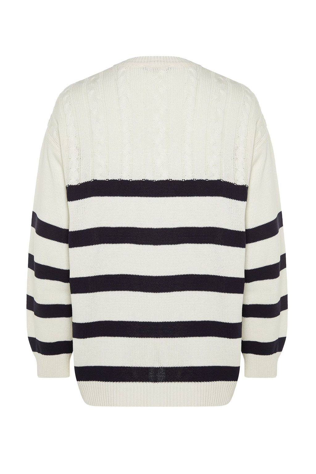 TRENDYOL MAN Ekru Casual Unisex Oversize Fit Genis Kal?p Sac Orgu Cizgili Tuylenmeyen Triko Kazak TMNAW24KZ00002 - Trendyolmilla фото 8