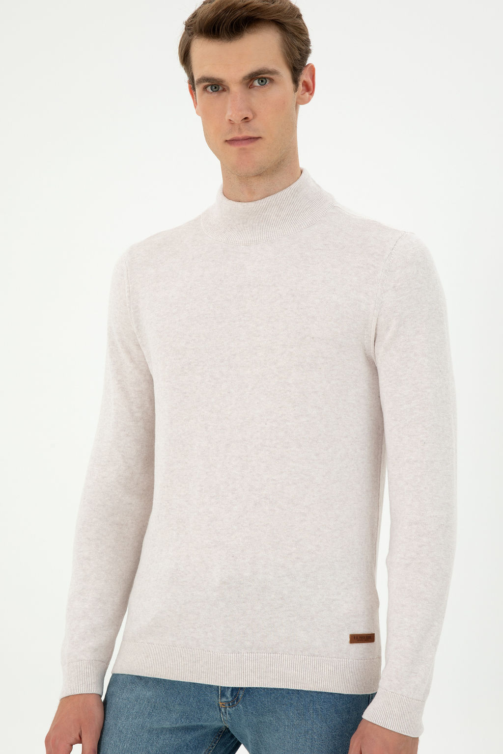 Erkek Slim Fit Yar_m Bal_k__ Yaka Ta_ Melanj Basic Kazak - U.s. polo assn фото 10