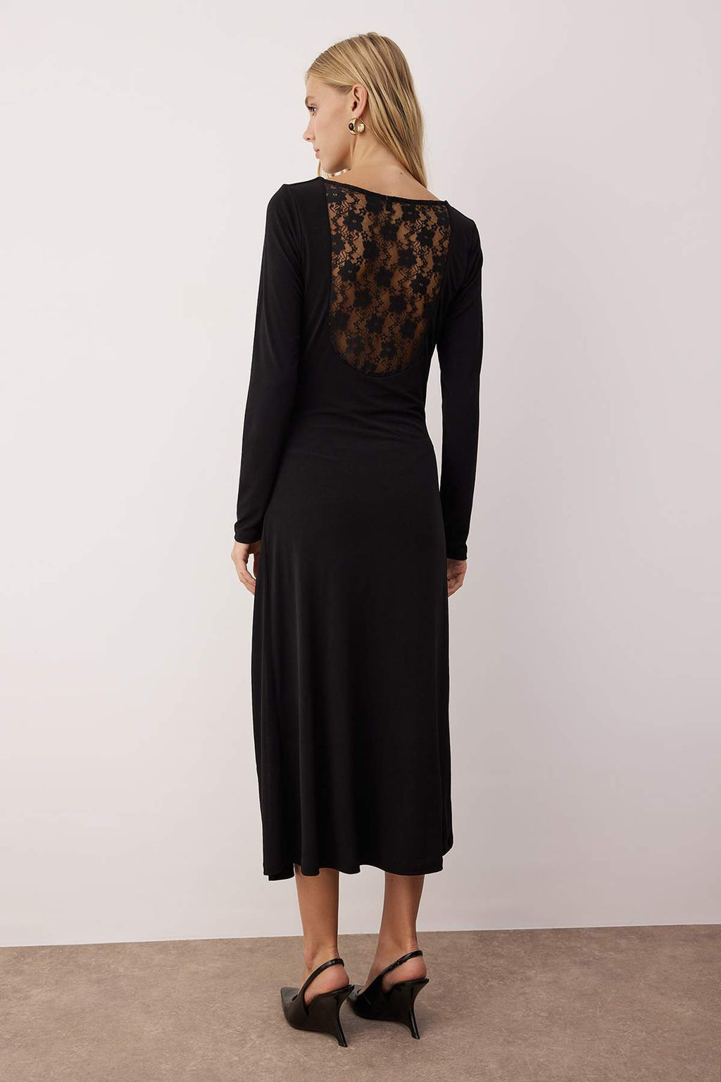 Siyah A-line Dantel S?rt Detayl? Esnek Maxi Orme Elbise TWOAW26EL00227 - Trendyolmilla фото 4