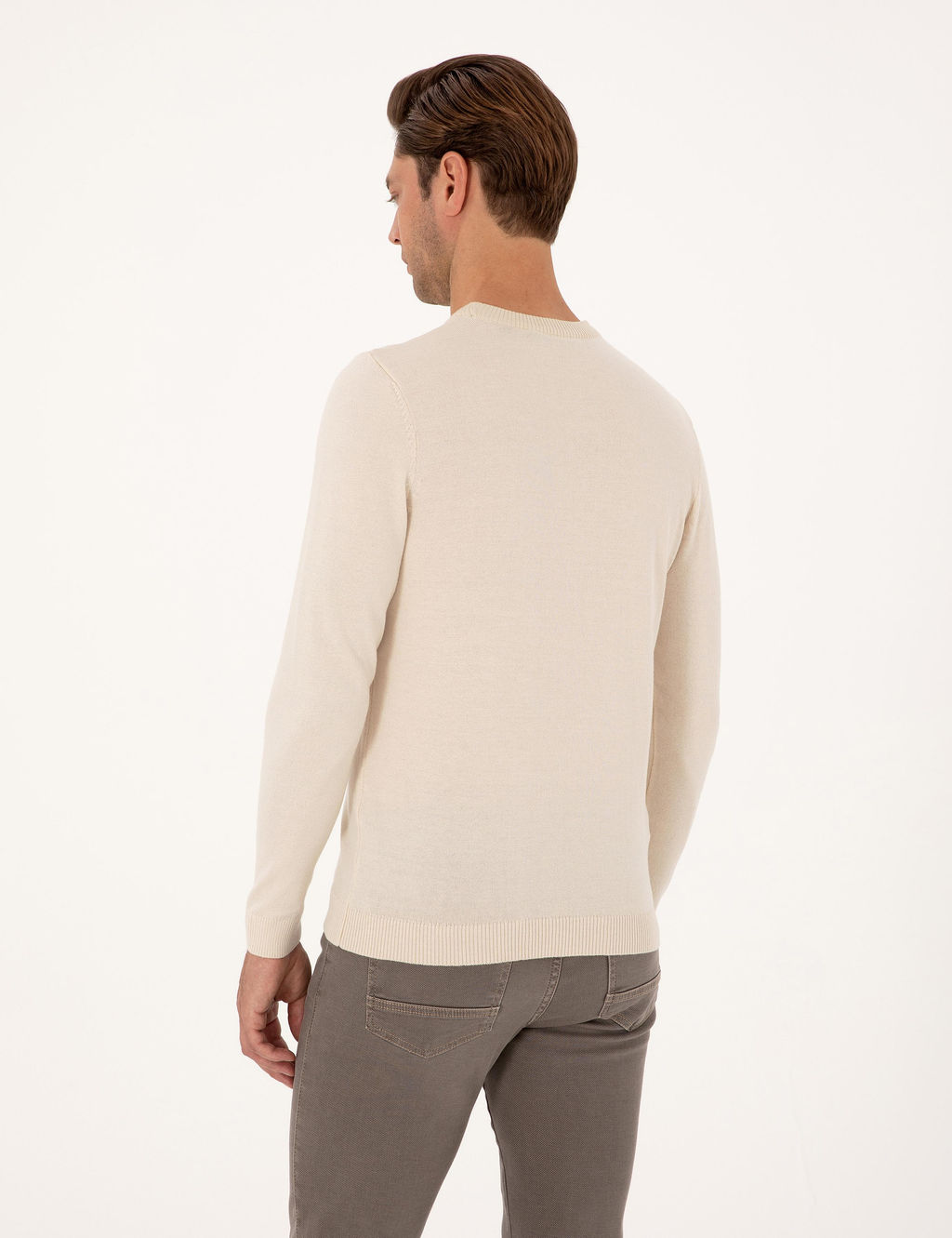 Bej Slim Fit Bisiklet Yaka Basic Triko Kazak - Pierre cardin фото 5