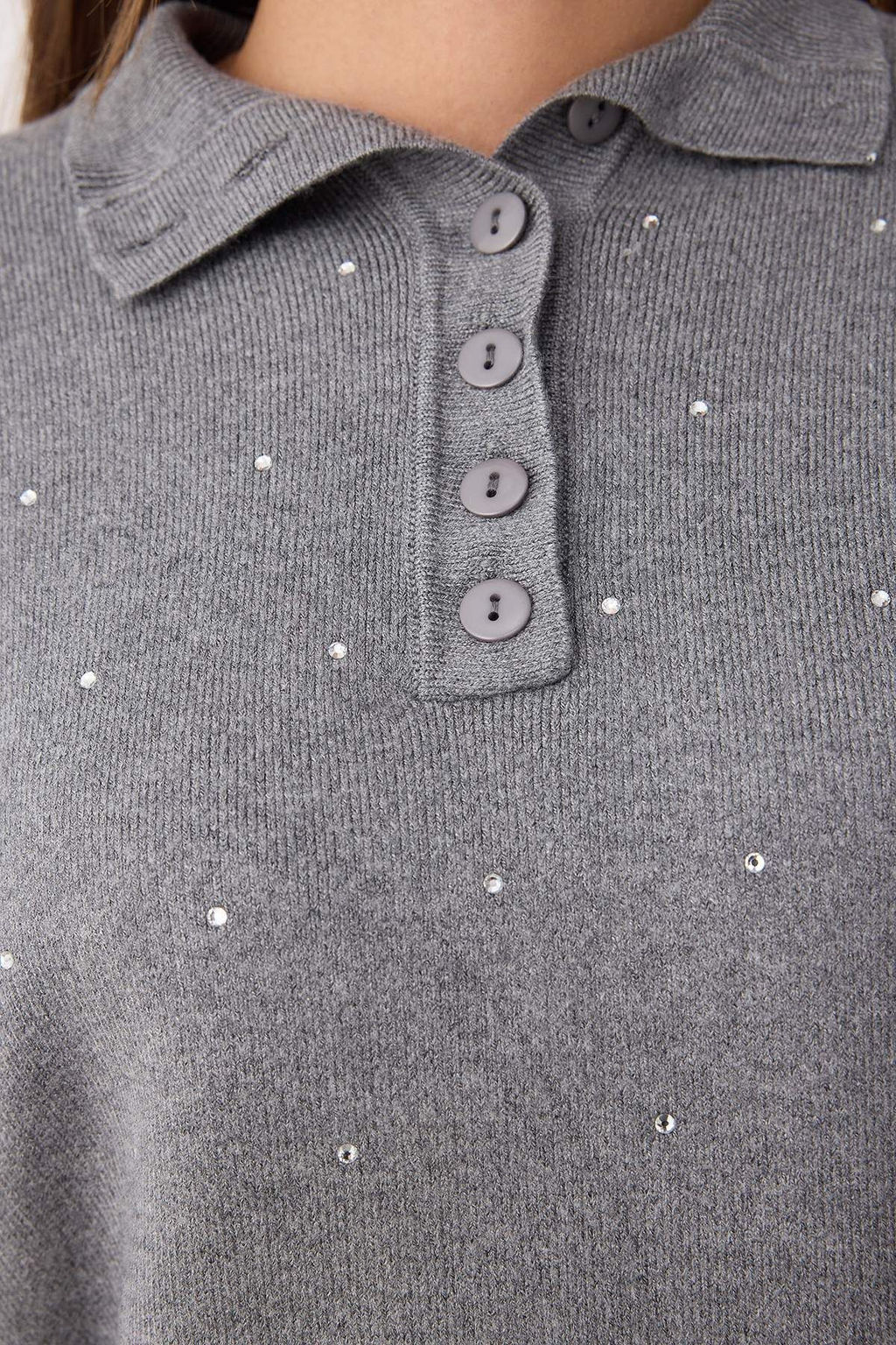 Antrasit Premium Iplik/Ozel Iplikli Tas Detayl? Triko Kazak TWOAW26KZ00039 - Trendyolmilla фото 3